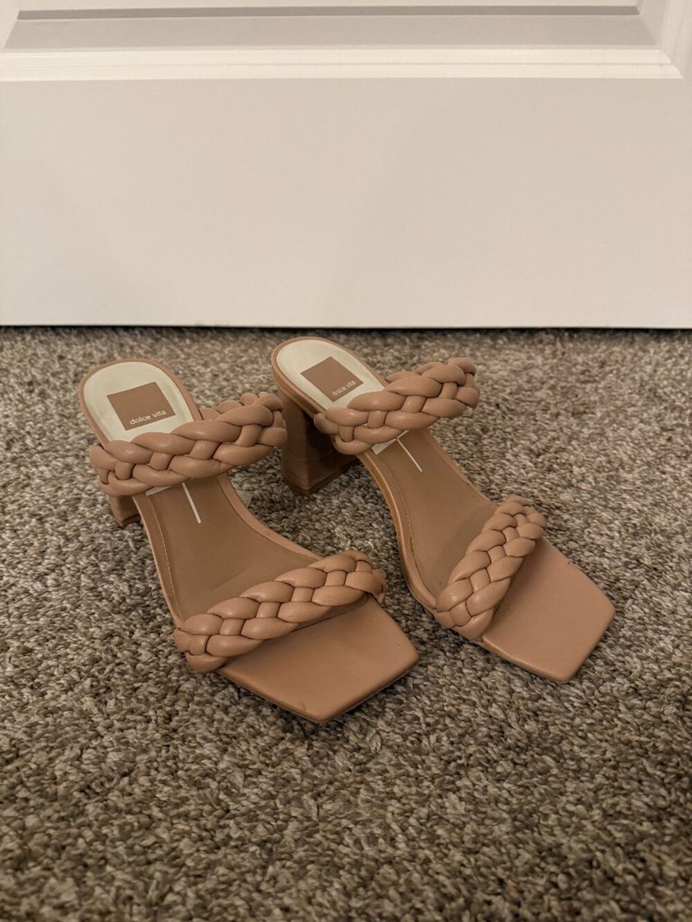 Dolce Vita Braided Double Strap Block Heel Sandals Nude Tan Size 10